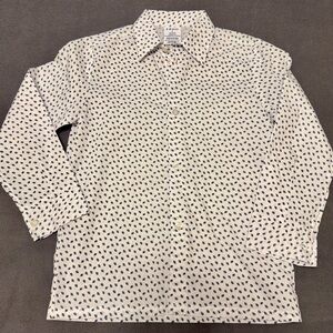 IZOD Boys Button Up White Dress Shirt with Blue Foliate Leaf Design Size 7